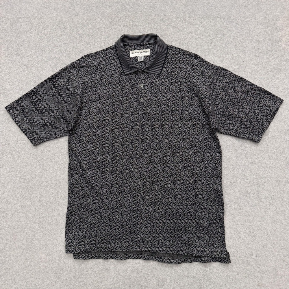 Vintage 90s Jhane Barnes Shirt Mens L Grey Black Short Sleeve Polo